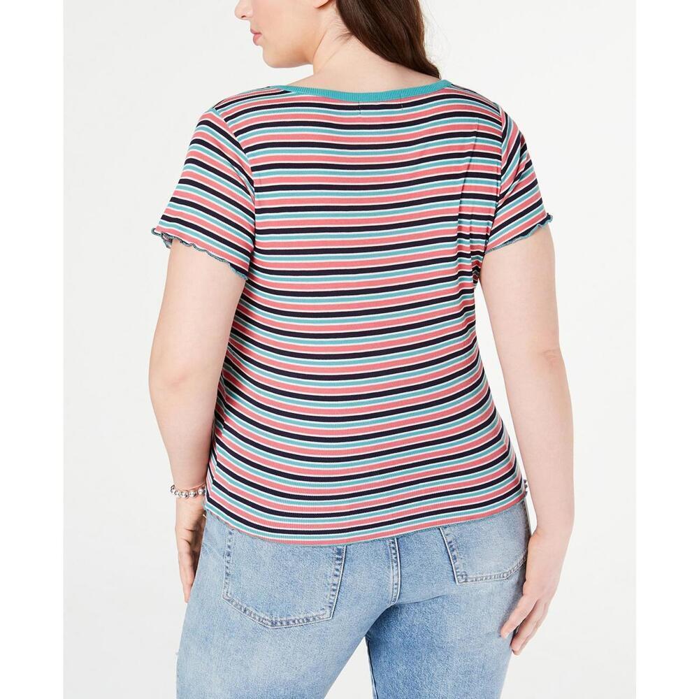 Planet Gold Juniors Trendy Plus Size Striped Lettuce-Edge Top Size 1X - Picture 2 of 2